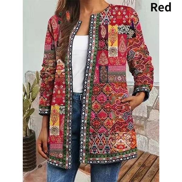 Женская мода, винтажный этнический стиль, цветочный принт, большие размеры, куртки из тесьмы с лентами, кардиган с этническим узором, верхняя одежда