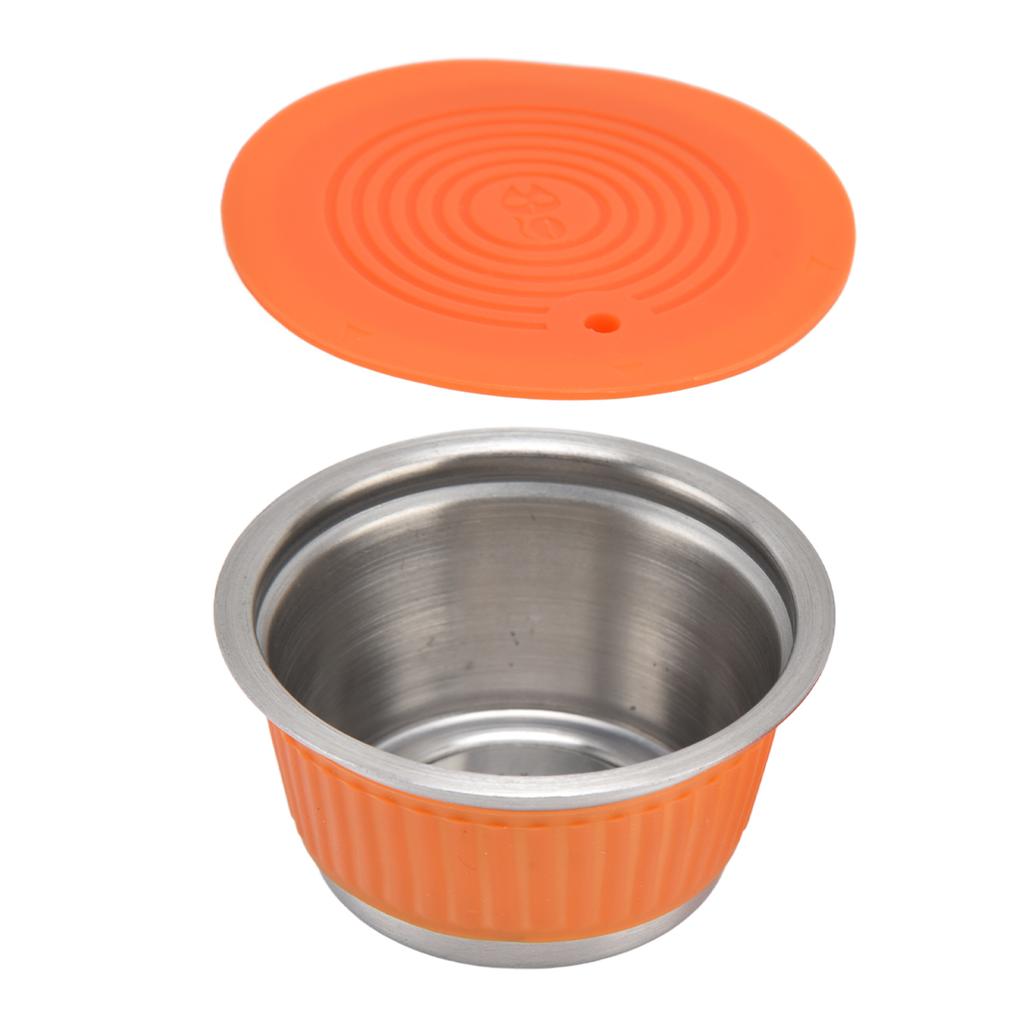 Stainless Steel Reusable Refillable Coffee Capsule Filter Cup with Tamper for Dolce GustoOrange