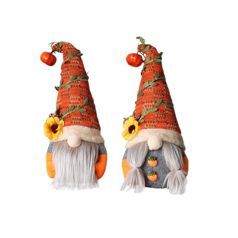 Pumpkin Sunflower Gnome Figurine - No-face Elf Ornament for Harvest Festival Window Display