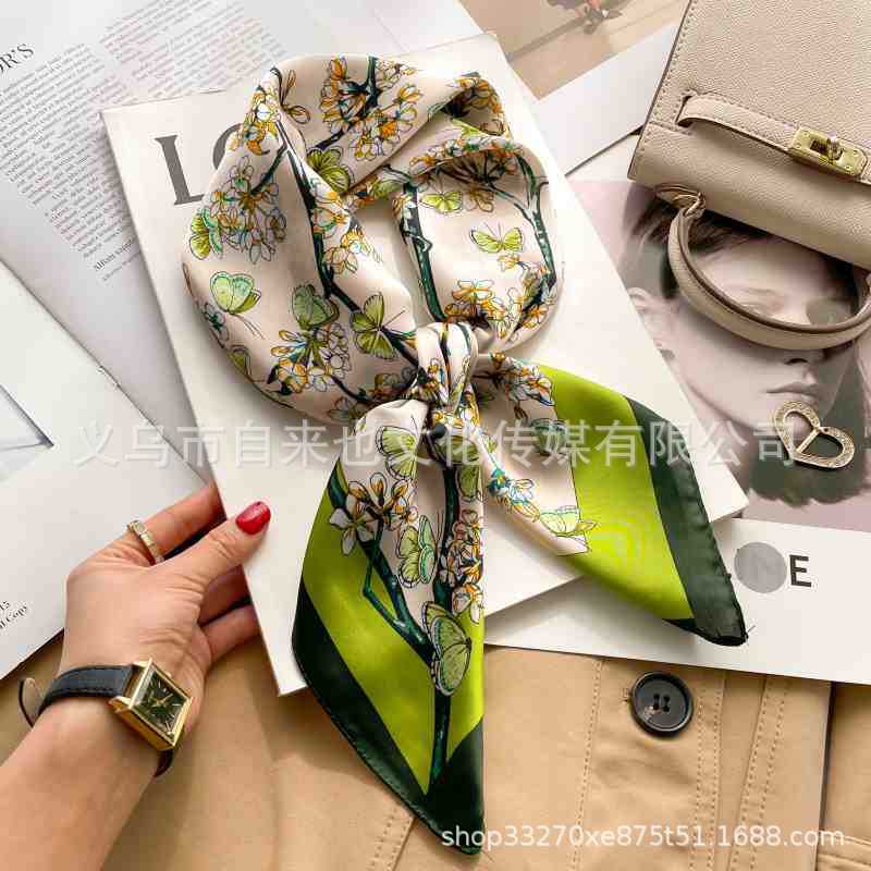 Versatile fashion floral 71 imitation silk square scarf scarf high-end polka dot neck silk scarf rhombus spring