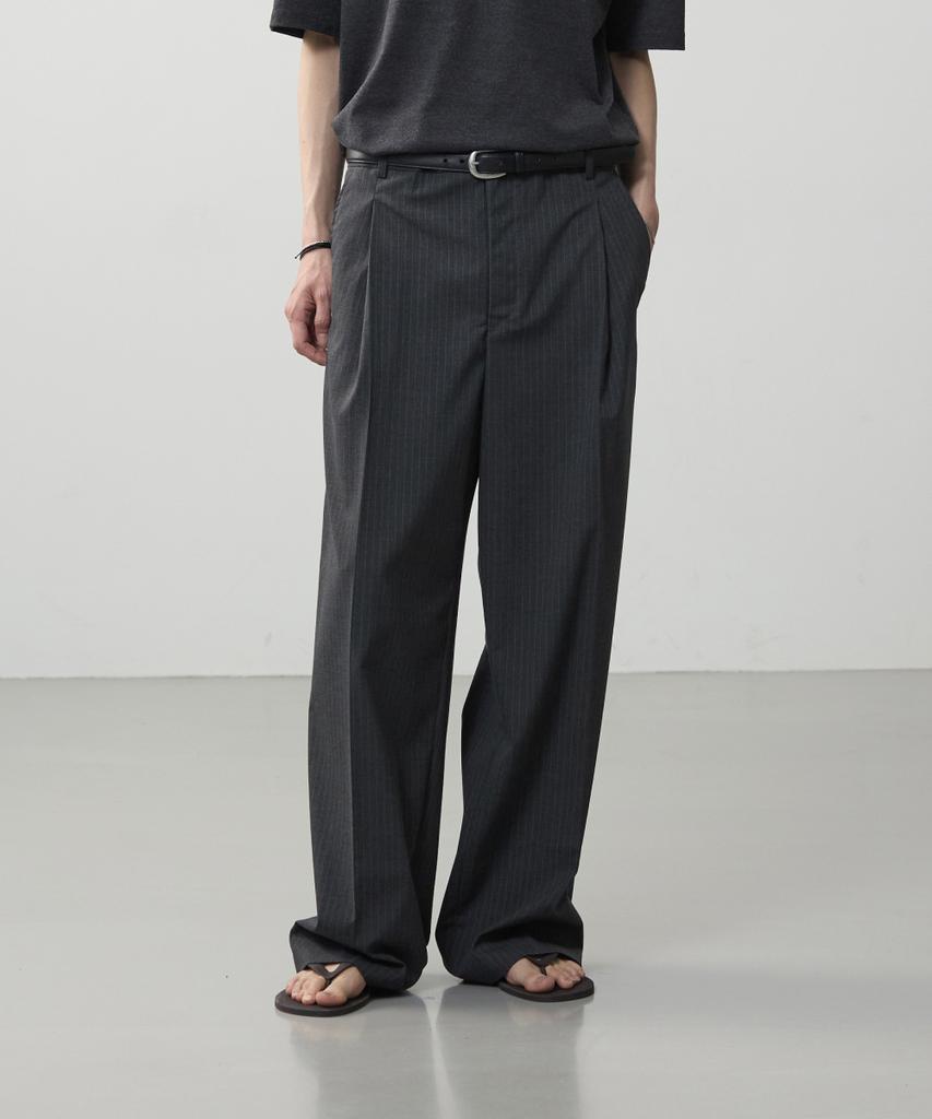ASP Striped Single-Pleat Wide Slacks - Charcoal Gray