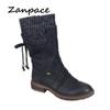 Winter 2019 New Large Size 40-43 Women Boots Mid-Calf Shoes Fashion Keep Warm Snow Boots Cowboy Style Lace-up Winter Shoes