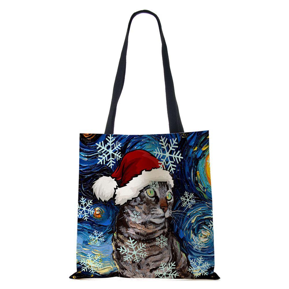 Рождественская холщовая сумка-шоппер для собак и кошек с принтом Харадзюку для женщин, многоразовая сумка через плечо, повседневная, большой вместимости, складная сумка-тоут CLE