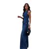 Spring and Summer Women's Sleeveless Denim Trousers Set Cropped Vest Top + Wild Basic Women's Wide Leg Long Pant Suit