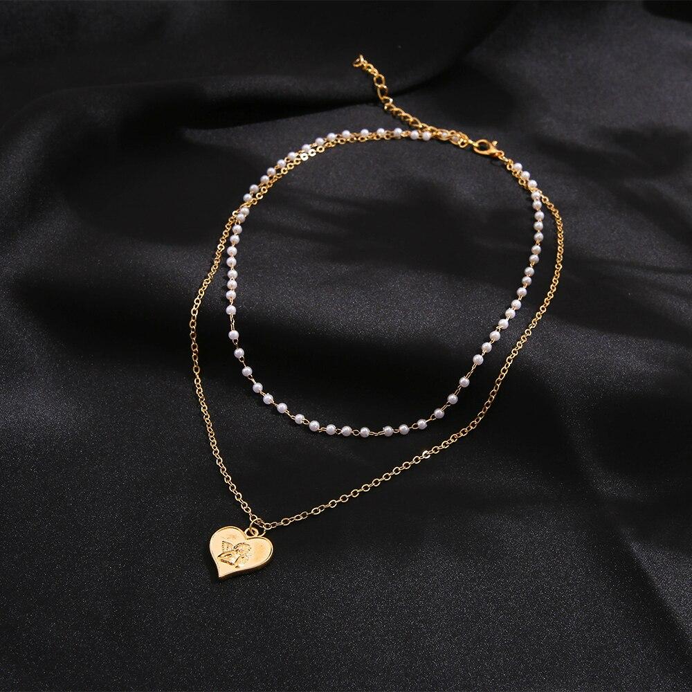 Новое простое многослойное ожерелье золотого цвета, колье с геометрическим кулоном в виде звезды и луны для женщин, колье-чокер, ювелирные аксессуары