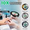 Three stage folding Magnifying Glass with Light and Clamp 3 Color Modes Stepless Dimmable Flexible Swing Arm 72 LED Desk Lamp