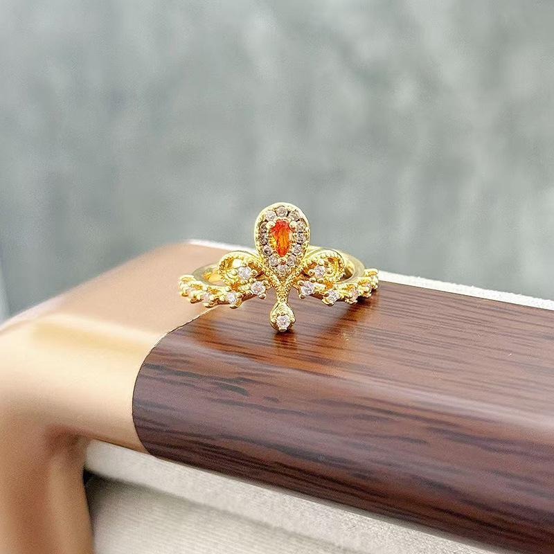 Средневековое Винтажное Легкое Роскошное Кольцо с Открытым Безелем и Короной из Бусин, Изысканное Французское Кольцо на Указательный Палец в Ретро Придворном Стиле с Цирконом