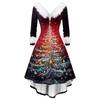 Women's Fashion Elegant Autun And Winter Long Sleeve V-Neck Christmas Print Dress