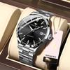 FNGEEN Calendar Blue Needle Automatic Hollow Mechanical Watch Stainless Steel Business Fashion Watch Automatic Winding