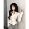Design Sense Pleat Long sleeves Shirt Autumn 2023 New Slim fit Small Lapel Pure Desire Sle Gyaru Base Top Women