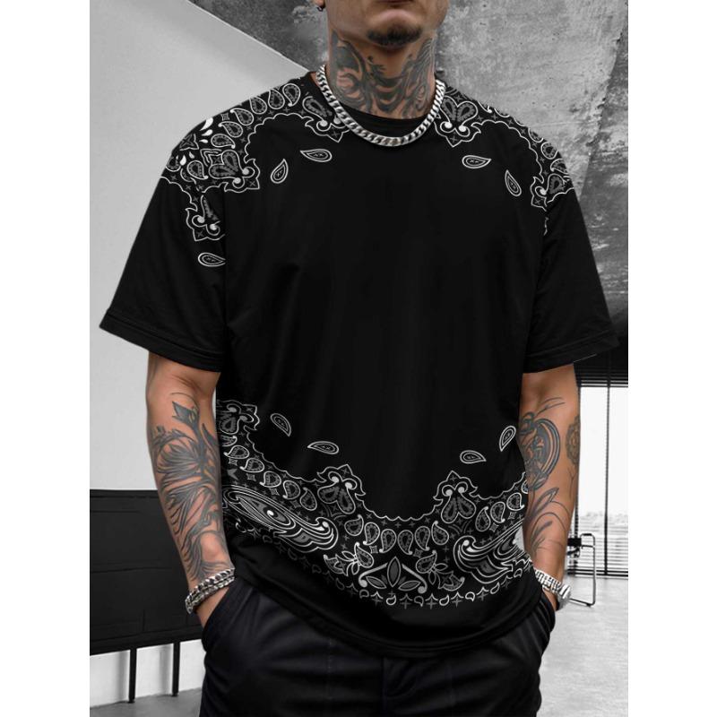 Bohemian Bandana Patterned Short - Sleeve Tops Summer Round Neck 3D Print Fashionable Casual Men's T-shirts