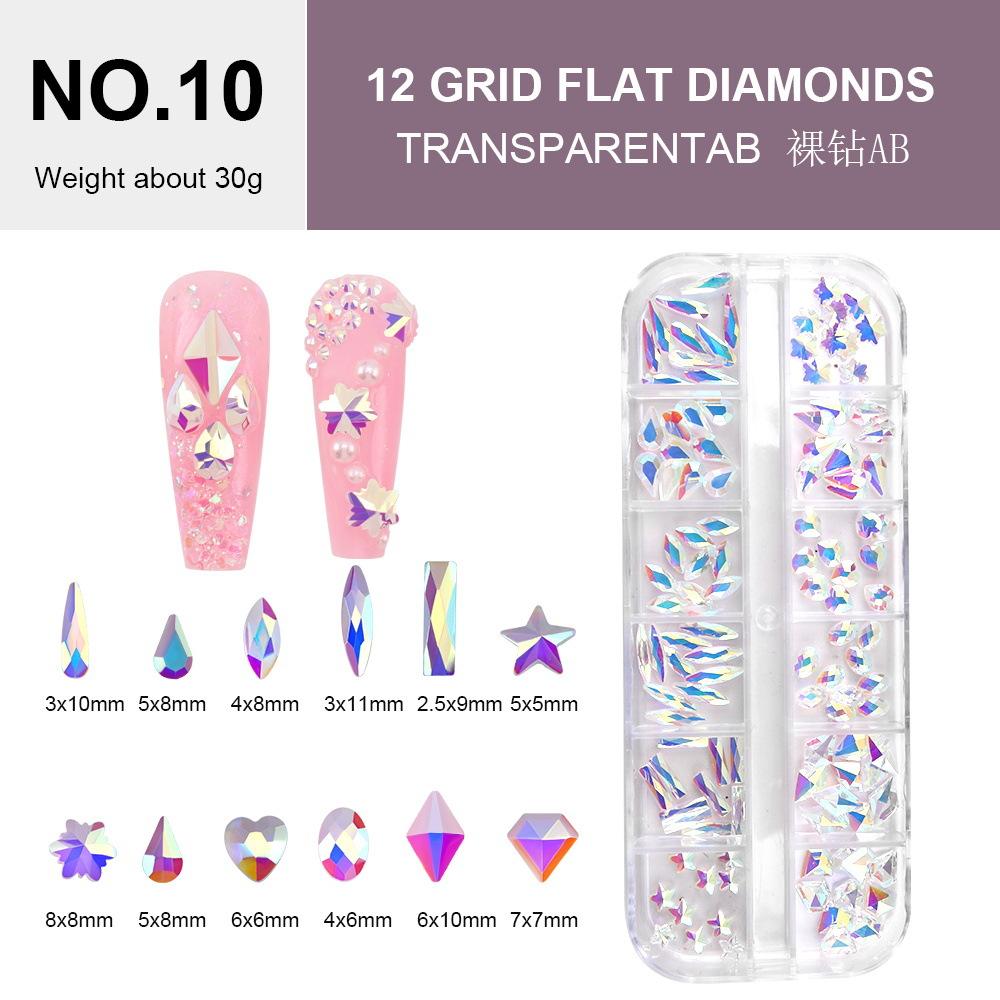 Amazon 12 Grid, маникюрные стразы особой формы с плоским дном, маникюрные украшения с бриллиантами Diy для ногтей