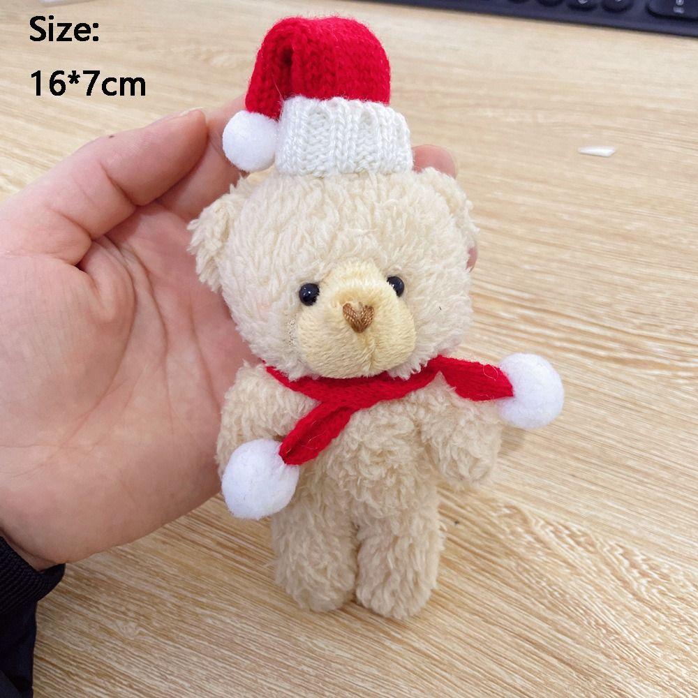 Brown White Christmas Bear Pendant Couple Hat Bear Handheld DIY Bear Cute Curly Bear Bag Pendant