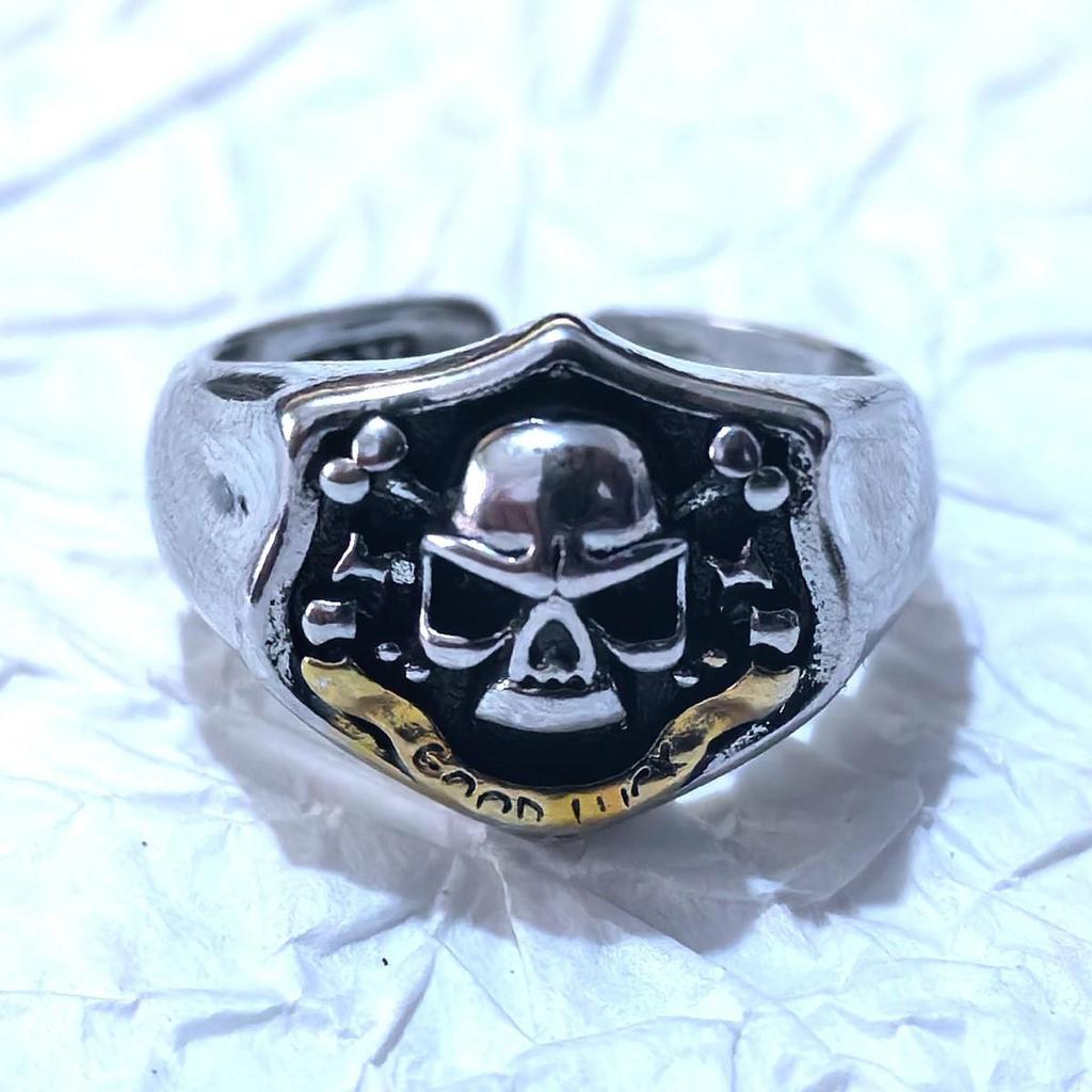Преувеличенное ретро тайское серебряное кольцо-череп - Регулируемое открытое мужское кольцо