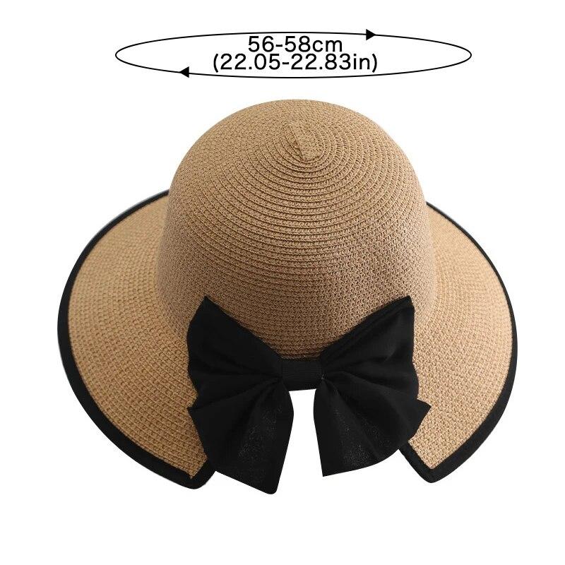 Летние соломенные шляпы для женщин, Панама с широкими полями и бантом, пляжная кепка для путешествий, женская складная шляпа от солнца с защитой от ультрафиолета