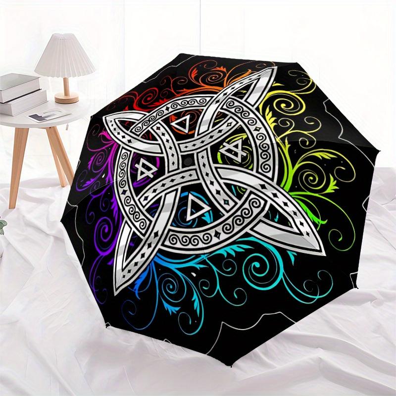 1pc Celtic Mandala Auto Open/close, All-Season Portable Folding Umbrella for Women & Men, Travel, Everyday, Formal Events - Compact Luxury Parasol, Ou