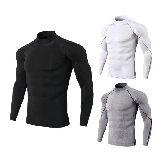 Мужской спортивный топ 3D Slim Fit с высокой эластичностью и воротником-стойкой, быстросохнущий, с длинными рукавами, облегающий, компрессионный, для коррекции фигуры, для бега, баскетбола, спортзала