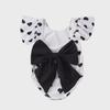 2024 Korean Girl's One-Piece Swimsuit: Black & White Heart with Bow and Lotus Leaf Sleeves.