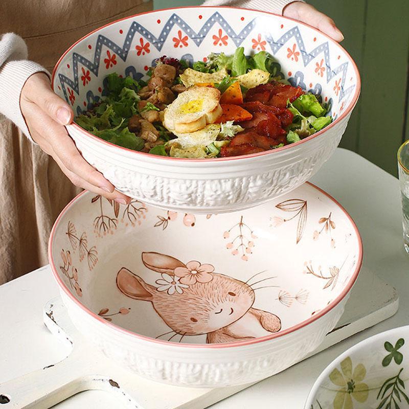 Large Ceramic Soup Bowl Pickled Cabbage Fish Chinese Household Large Bowl Three-dimensional Thickened Bowl Vegetable Bowl Fruit Bowl