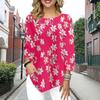 Women's Three Quarter Sleeve Round-Neck T-Shirt Loose Shirts Casual Orchid Print Tee Tops