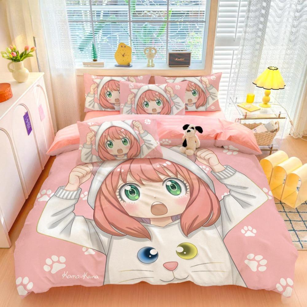 Мультяшная аниме-девочка, Наборы постельного белья из микрофибры, Детский декор для кровати Пододеяльник для подростков взрослых 3 предмета на молнии Декор комнаты