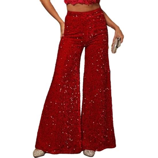 Женские брюки Эластичные с высокой посадкой Широкие брюки Блестящий дизайн Блестки Повседневные брюки Вечеринки Отпуск Уличная одежда