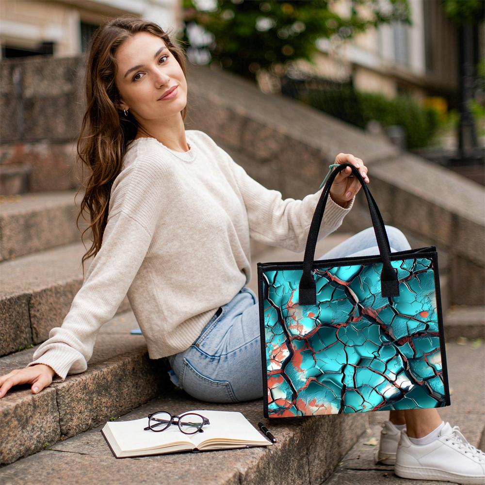 Cyan Crack Pattern Tote Bag Fashion Large Capacity Shoulder Handbag for Daily Use