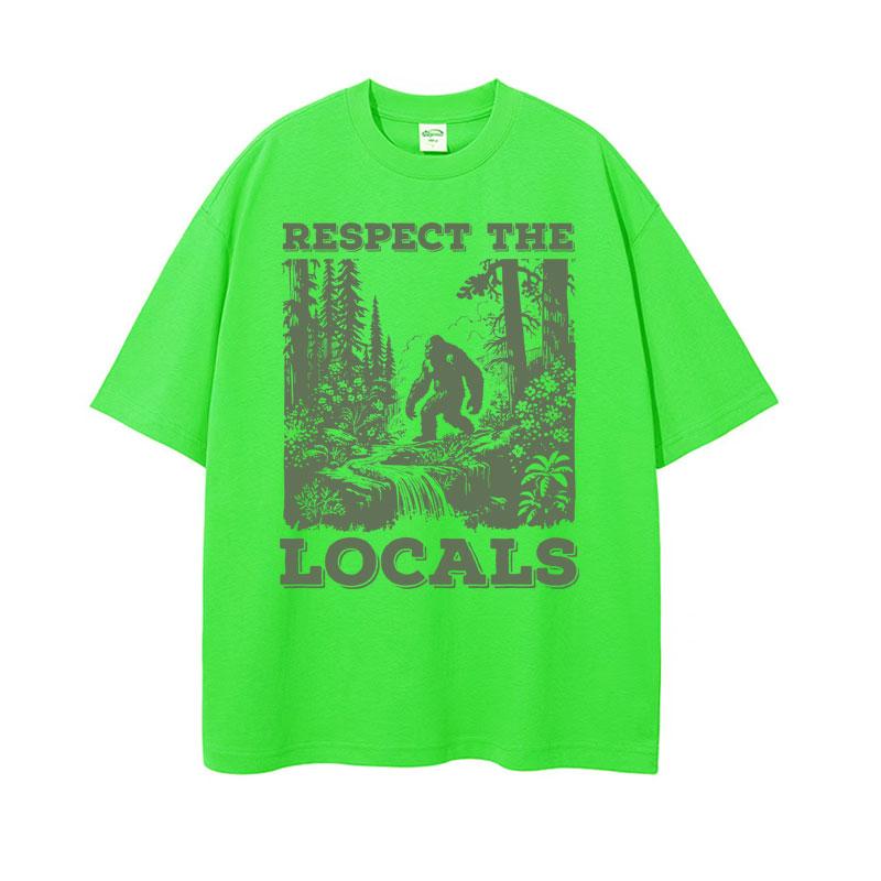 Respect The Locals Big Foot Sasquatch Yeti Walking in The Forest Vintage T Shirt Men Women Casual Funny Y2k Meme Graphic Tshirt