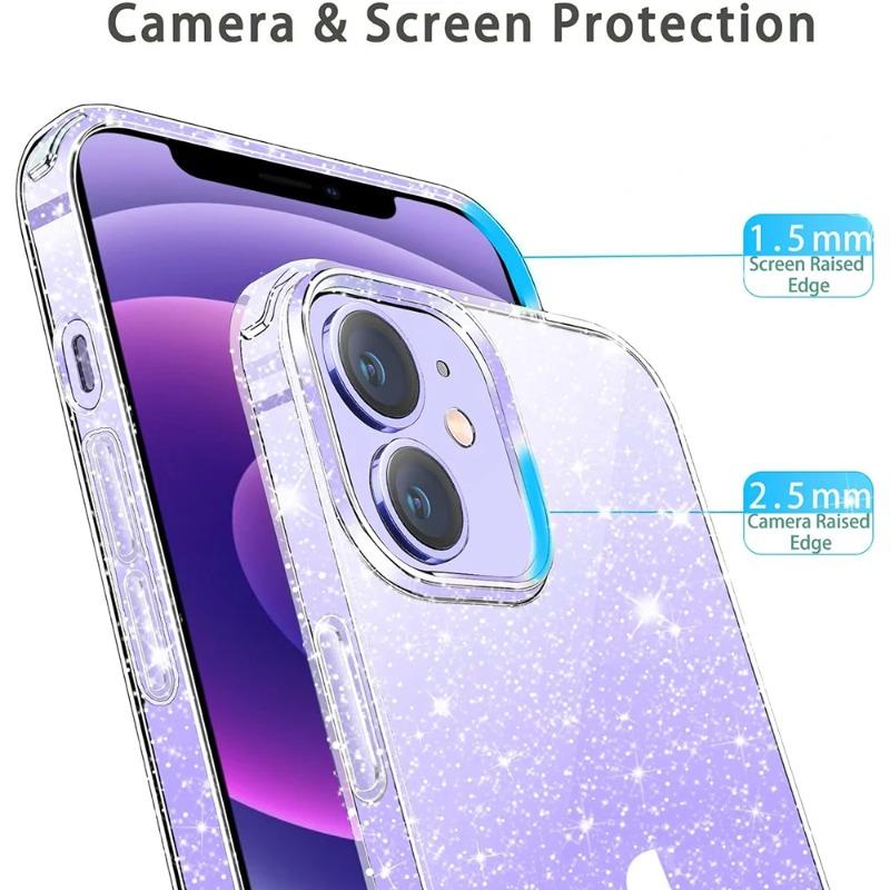 Прозрачный чехол для телефона с блестками для iPhone 17 Air 16 15 Pro Max 14 Plus 13 Mini 12 11 16 E Прозрачный женский/девичий мягкий чехол из ТПУ