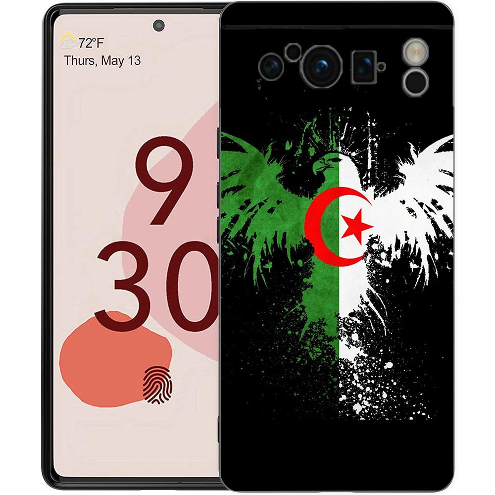 Чехол для телефона для Google Pixel 8 A 7 6 Pro 6A 5G Черный Мягкий Ударопрочный Чехол-накладка Силиконовый TPU Чехол Кок Флаг Алжира
