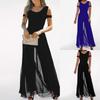 (Qunide) Womens Casual Sleeveless High Waist Round Neck Chiffon Overlay Jumpsuit Loose Romper Long Pants