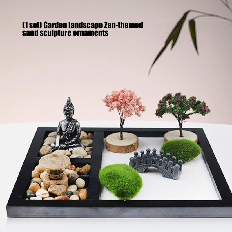 Japanese Zenes Garden for Desk Wood Sand Garden Zenes Decors Meditations Gift Sensory Therapy Tool Mindfulness Emotional