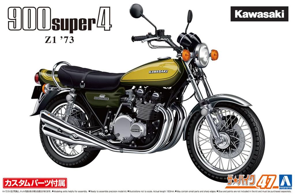 Aoshima Bunka Kyozaisha The Bike Series Kawasaki Z1 900 SUPER4 1973 Пластиковая модель с кастомными деталями 1/12 № 47