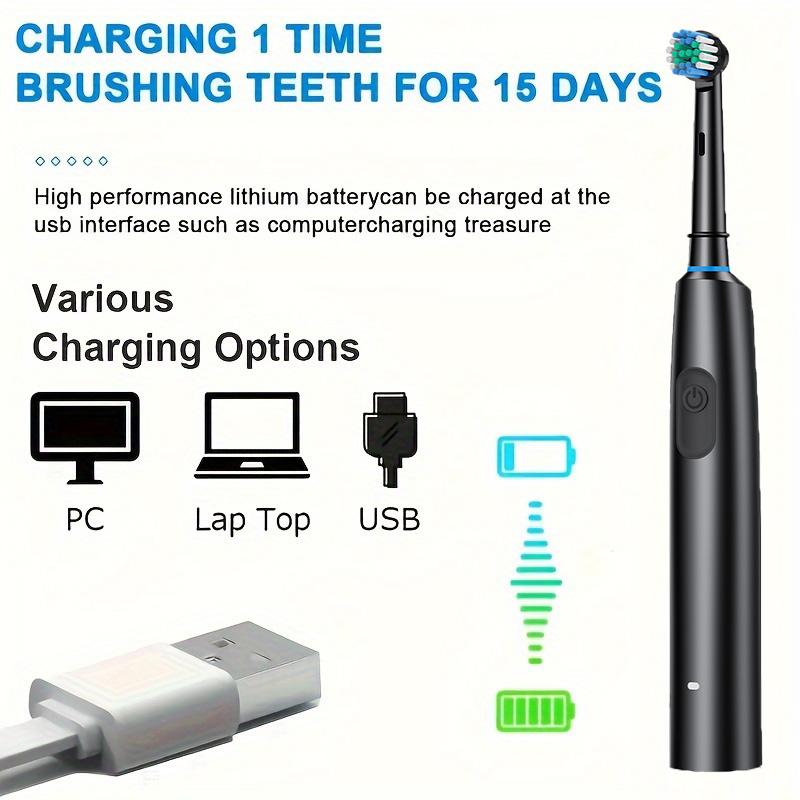 Звуковая зубная щетка — электрическая вращающаяся щетка с 8 головками, дорожным футляром, режимом быстрой очистки, зарядкой через USB, противоскользящей конструкцией и мягкими нейлоновыми щетинками