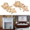 2pcs Rose Wood Carved Appliques Onlay,Unpainted Wooden Mini Decals for Cupboard Cabinet Wall Dresser Bed Mirror Mantels