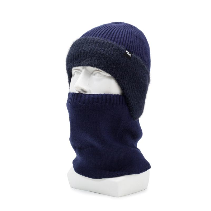 Two-Piece Hat Scarf Set Autumn Winter Windproof Warm Neck Knitted Cap for Men Outdoor Riding Windproof Ear Protection Neck Wool Cap with Scarf