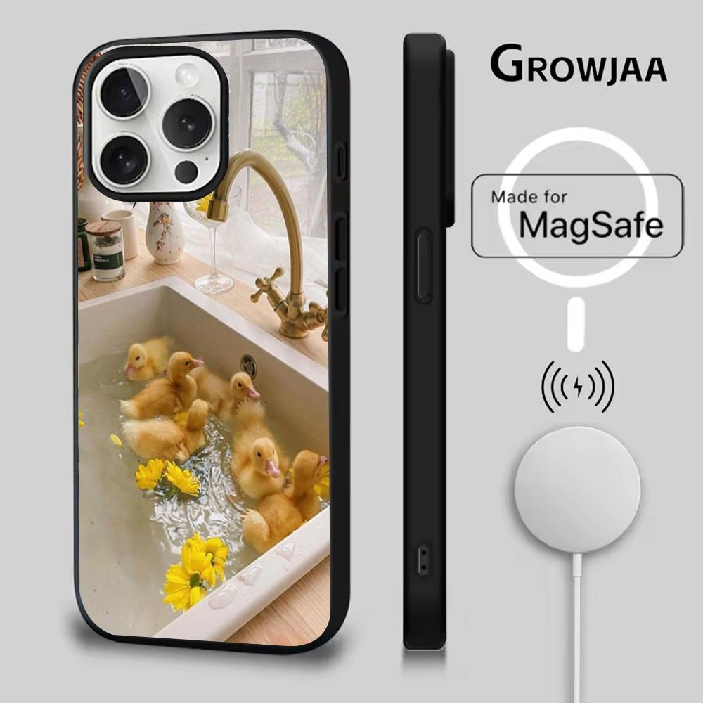 Желтая Утка Милый Чехол Для Телефона Для iPhone 16e,16,15,14,13,12,11,Plus,Pro,Max,Mini Магнитная Беспроводная Зарядка Magsafe