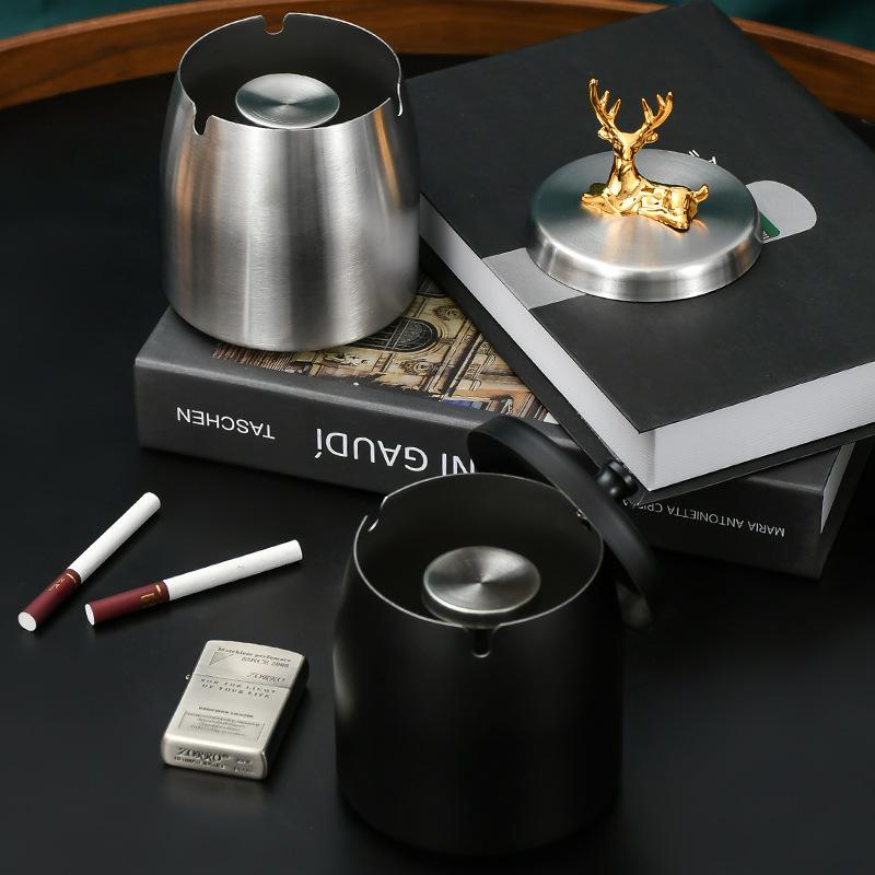 Ashtray thickened personalized stainless steel metal windproof home with cover for household use