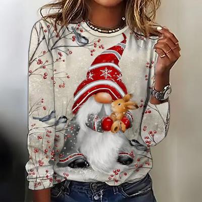 Рождественские футболки Рождественская елка Снеговик 3D Принт Женская футболка с длинным рукавом Оверсайз Уличная женская туника Футболки Топы Одежда