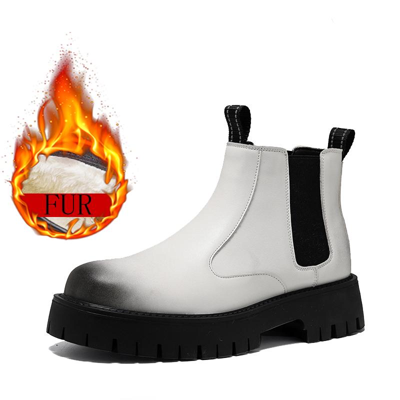 Зимние ботинки класса люкс, белые, с острым носком, на платформе, ботинки челси, мужские кожаные, большие, 38-46, высококачественные мотоциклетные ботинки