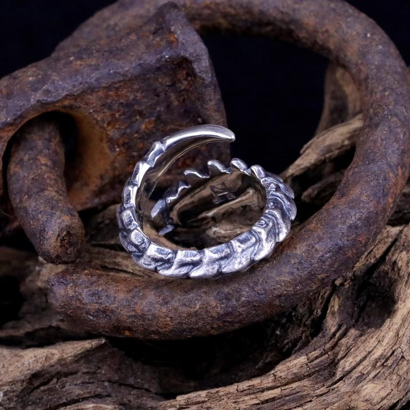 Adjustable Open Ring Men Women Sterling Geometric Vintage-Inspired Centipede Design Statement