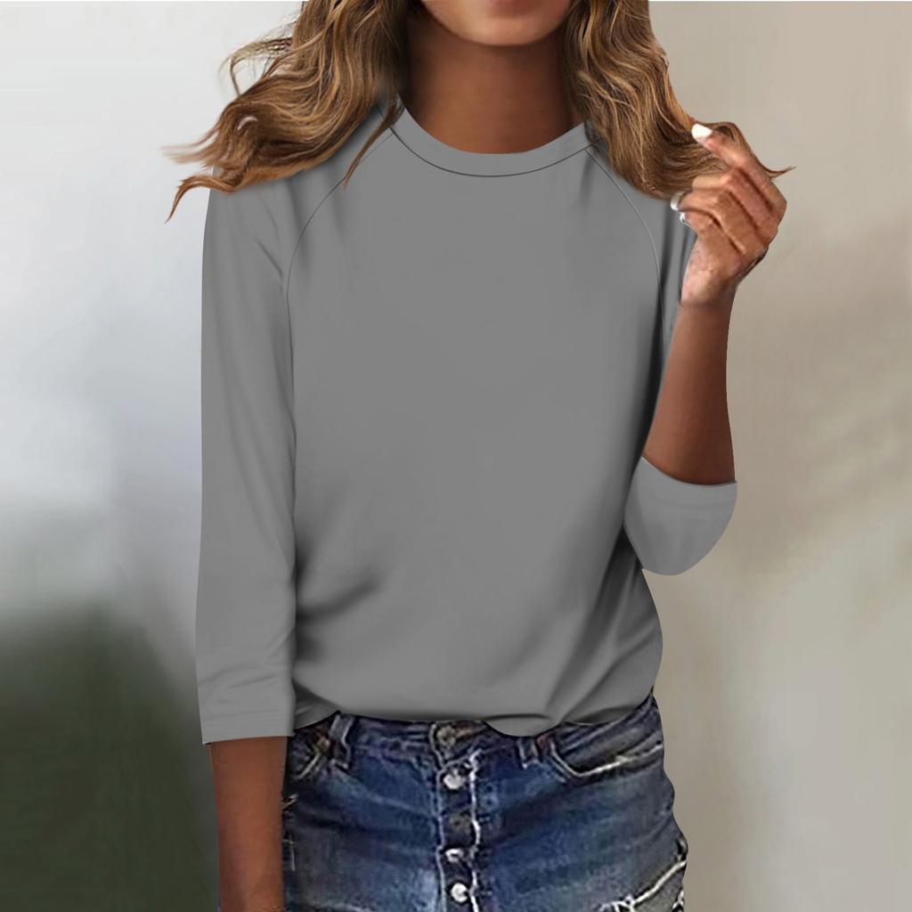 Shirt For Women's Fashion Casual Raglan Sleeve Round Neck 3/4 Sleeve Loose Solid Color T-Shirt Ladies Top