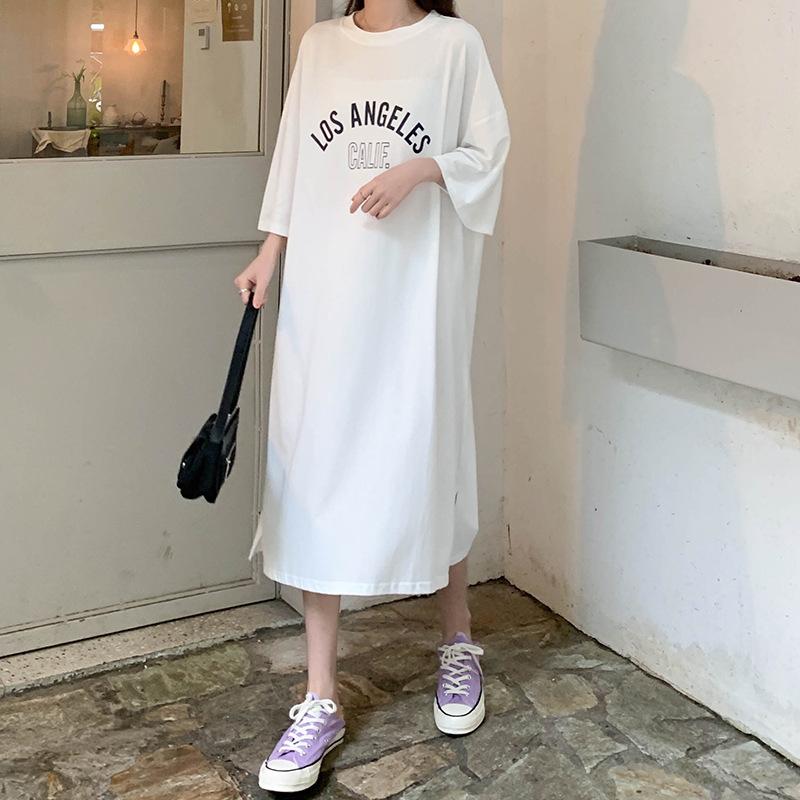 Женское платье-футболка с короткими рукавами, летнее свободное платье длиной выше колена