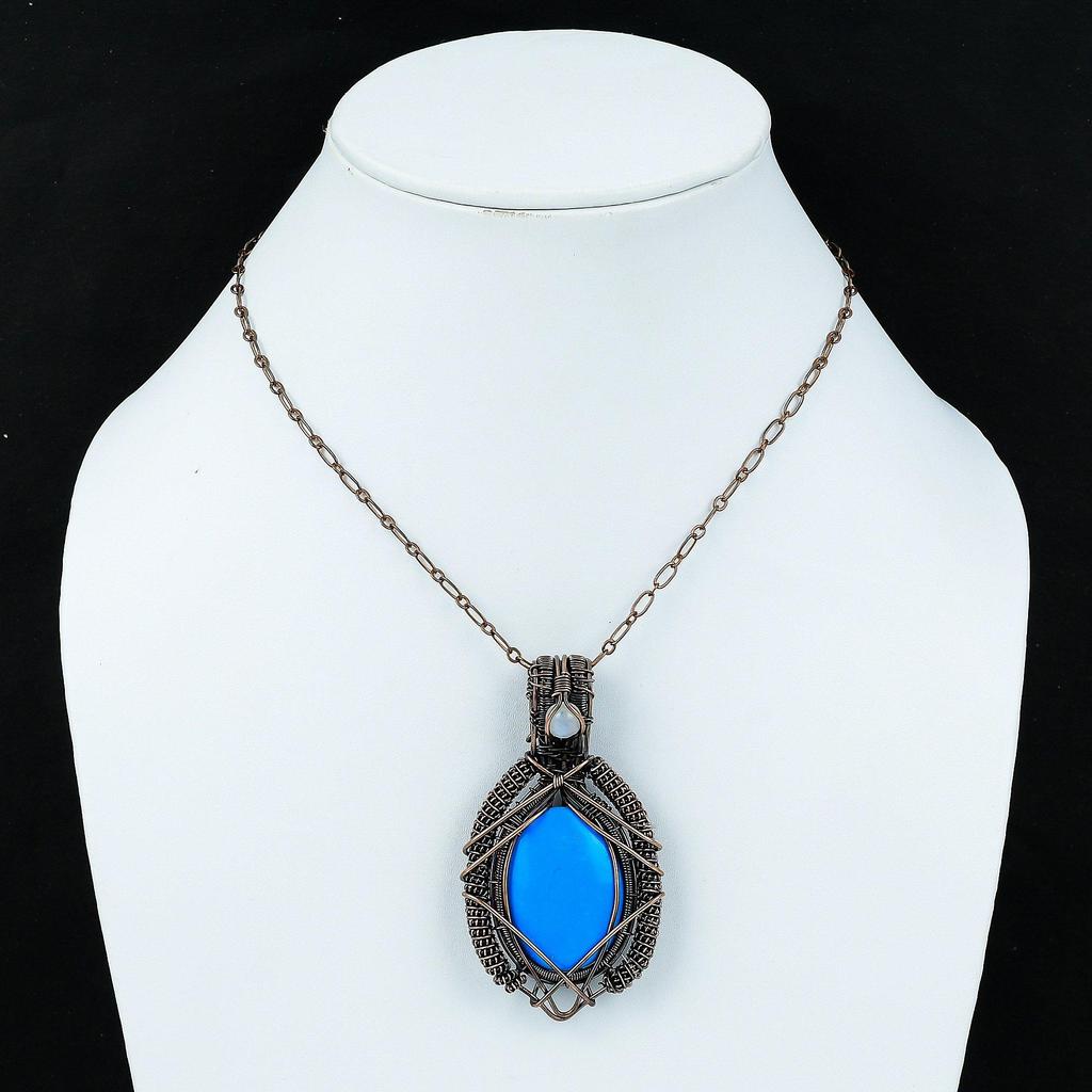 Кулон из бирюзы «Спящая красавица», обернутый медной проволокой, кулон из радужного лунного камня, ручная работа, медные украшения, кулон из драгоценных камней для подарка