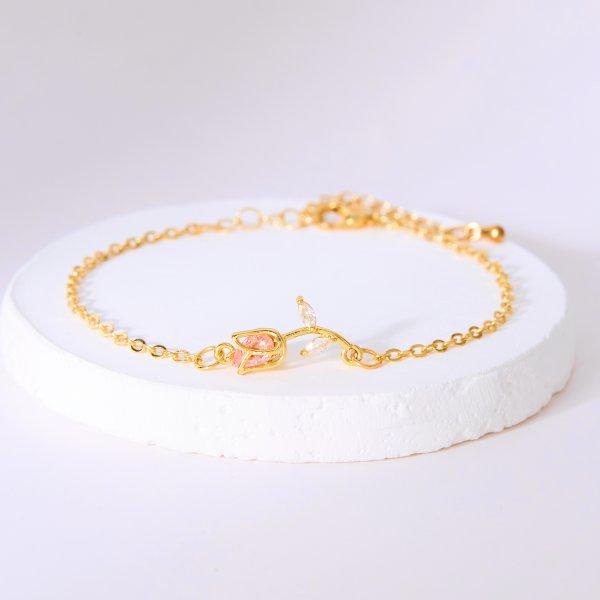 Fashion Gold Color Crystal Zircon Flower Tulip Bracelet For Women Wedding Party Valentine's Day GiftJewelry