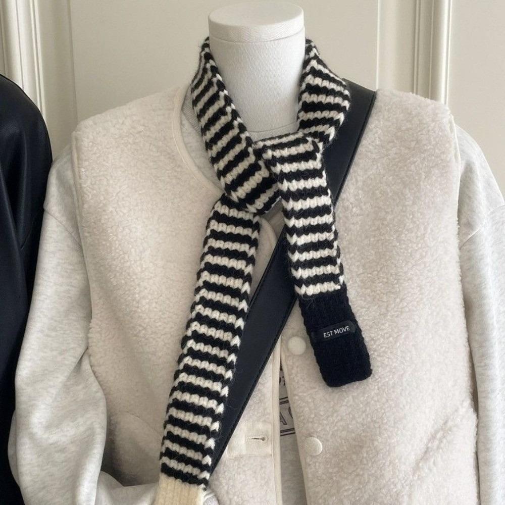 Neck Protection Winter Warm Scarf Striped Pattern Neck Scarf Vintage Knitted Long Scarf Winter