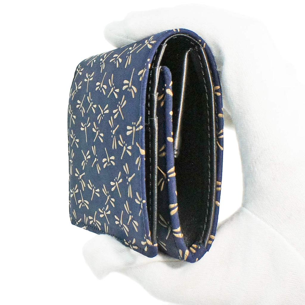 Кошелек Inden'ya, H, кошелек, оленья кожа, лак, 2204-14-008, кошелек бифолд, отделение для купюр, тип коробки, отделение для монет, темно-синий x белый, узор стрекозы