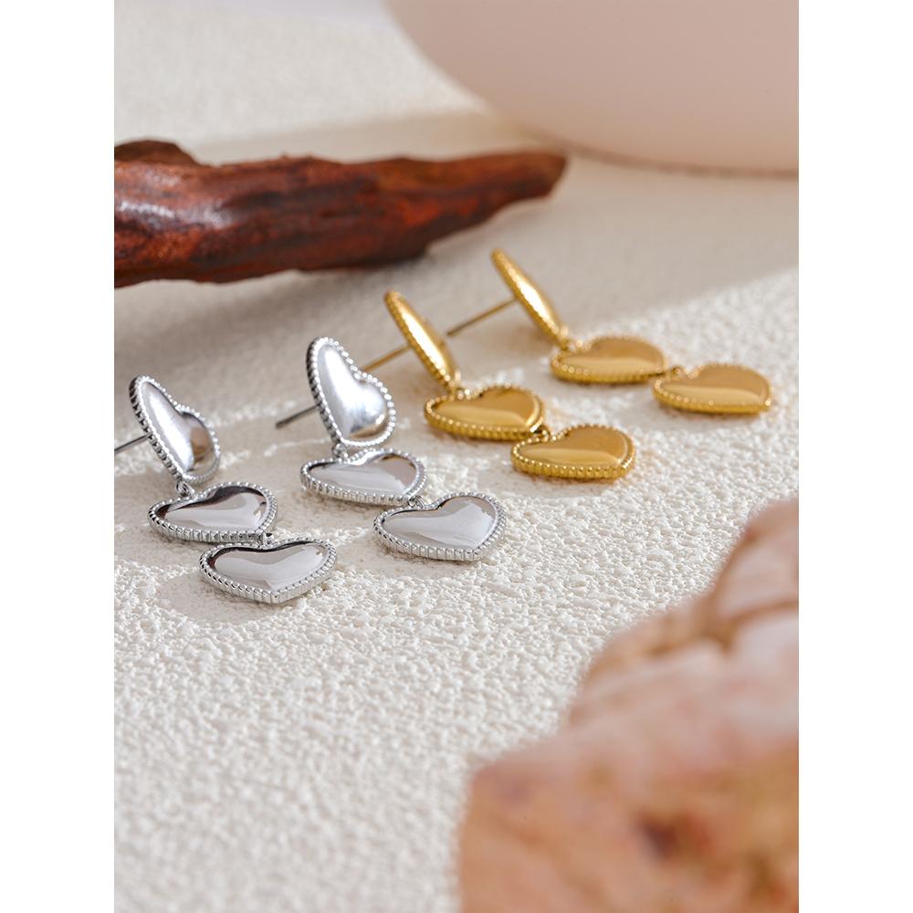 Yhpup Stainless Steel Metal Waterproof Heart Love Drop Dangle Earrings Popular Fashion Daily Charm Statement Jewelry for Women