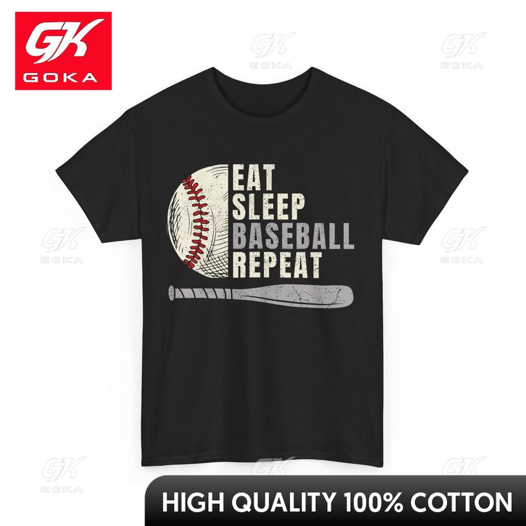 Eat Sleep Baseball Repeat Baseball Tshirt Daily Wear Casual Collar Witty Relaxed Fit Pure Cotton Graphic Tee