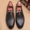 Britain New Fashion Men's Knit Pattern Patent Leather Slip On Dress Casual Shoes Male Wedding Dress Business Homecoming Footwear